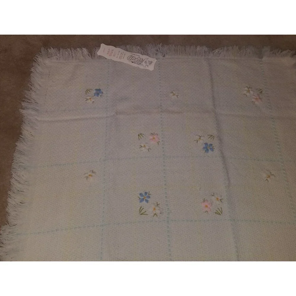 VTG NWT Knit Flowers Baby Blanket 100% Acrylic Copertina Italy Lipman's NOS Flaw